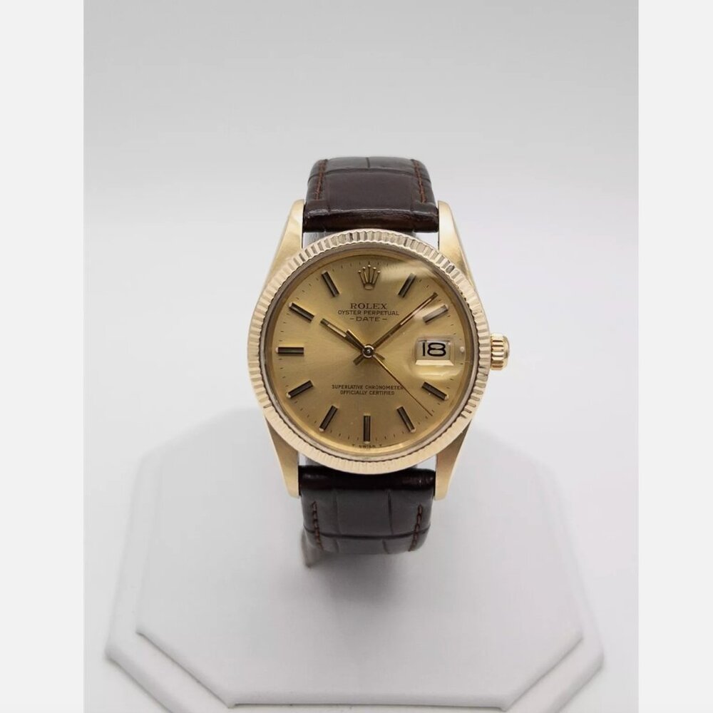 Rolex 14k Yellow Gold Mesn 34mm Date Dress Watch